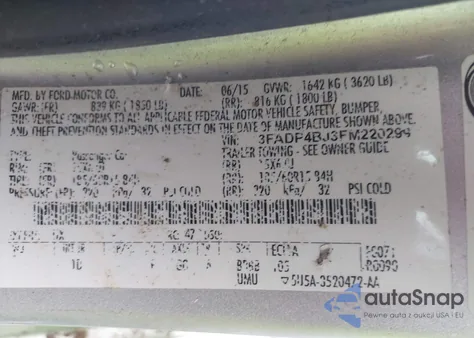 2015 Ford Fiesta Se from USA, damaged, VIN 3FADP4BJ3FM220299